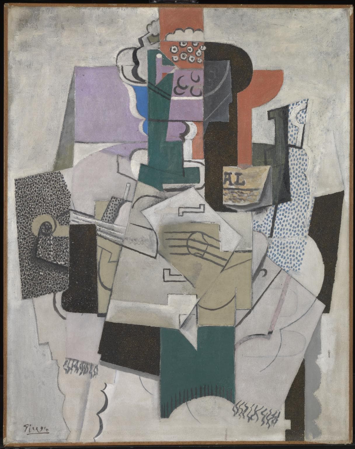 Pablo Picasso. Bowl of Fruit, Violin and Bottle, 1914